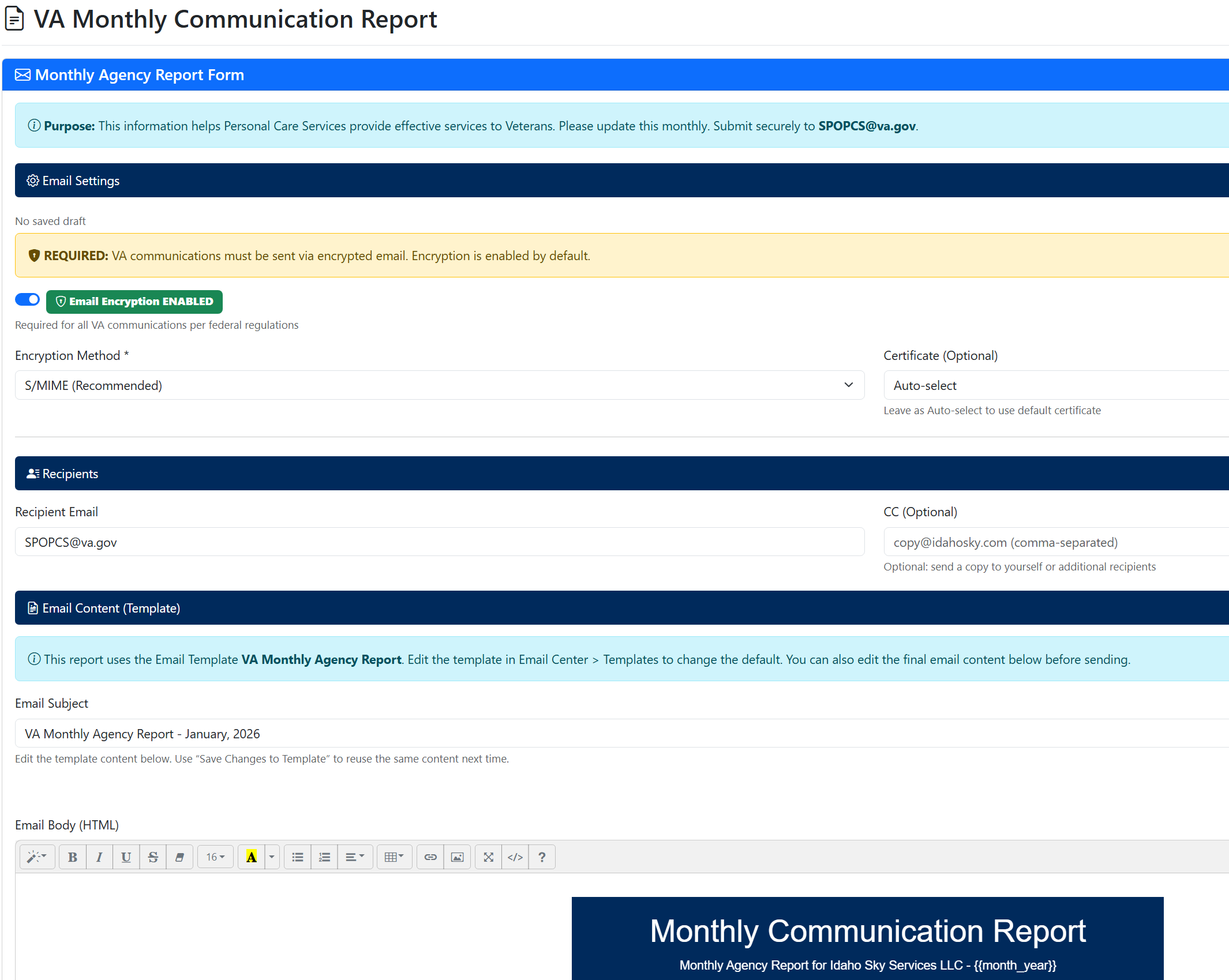 CareConnect VA monthly report screenshot